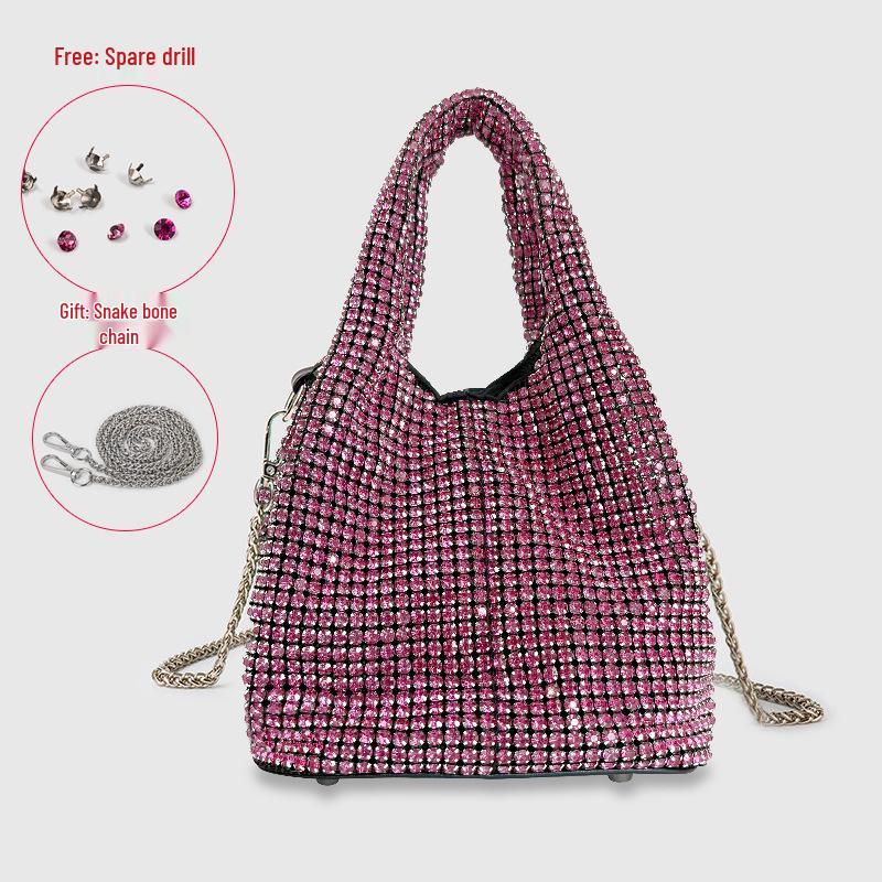 Women's 2025 Fashion Diamond-Studded Chain Evening Bag - Handheld, Shoulder, and Crossbody Bucket Style