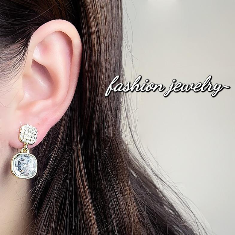 Simple square zircon stud earrings ins light luxury high-end summer earrings women's new temperament stud earrings