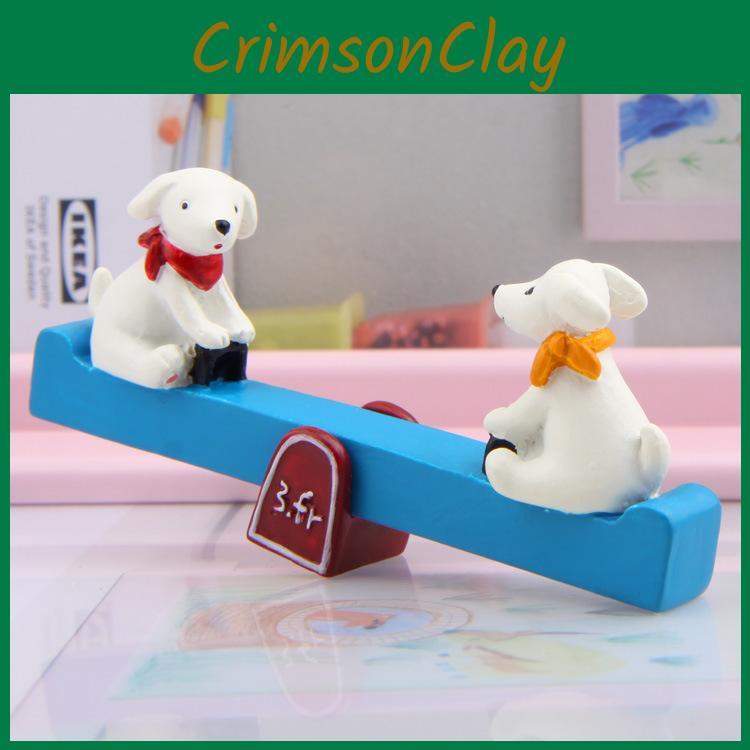 Kawaii Resin Dog Seesaw Garden Decor With Cartoon Style For Gift Exchange And Event Use