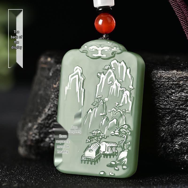 Men's and Women's Jade Guanyin Pendant Necklace - Sitting Lotus Bodhisattva Design