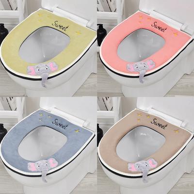 Bonita funda de asiento de inodoro con bordado y cremallera, suave y cálida, lavable, para inodoro, cojín, alfombrilla con aro para WC, accesorios de baño