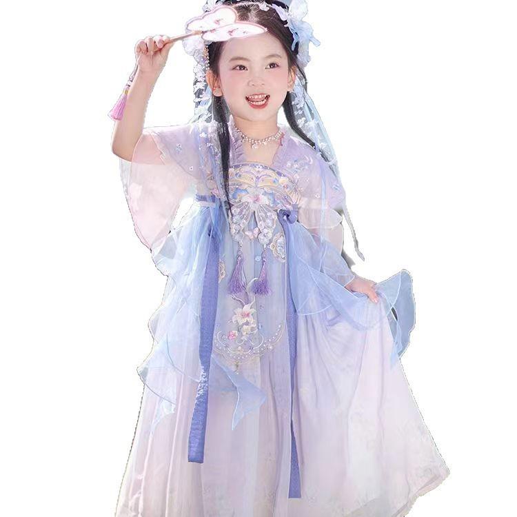 2025 Summer Girls' Ancient Style Hanfu Dress - Princess Fairy Tang Suit for Spring and Autumn