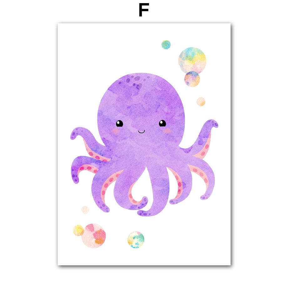 

Кит Осьминог Морская звезда Краб Детская настенная живопись на холсте Плакаты с морскими животными и принты настенные панно Декор для детской комнаты A4 21X30cm No Framed