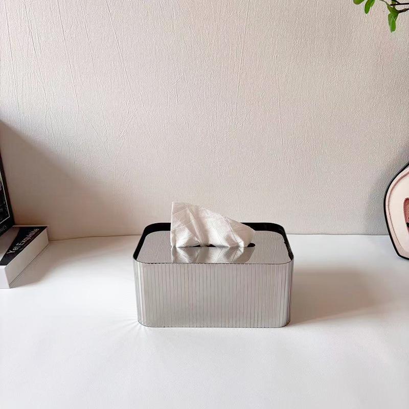 

Modern Luxury Stainless Steel & Horsehair Tissue Box - Elegant Pull-Type Design for Living Room or Coffee Table Decor.