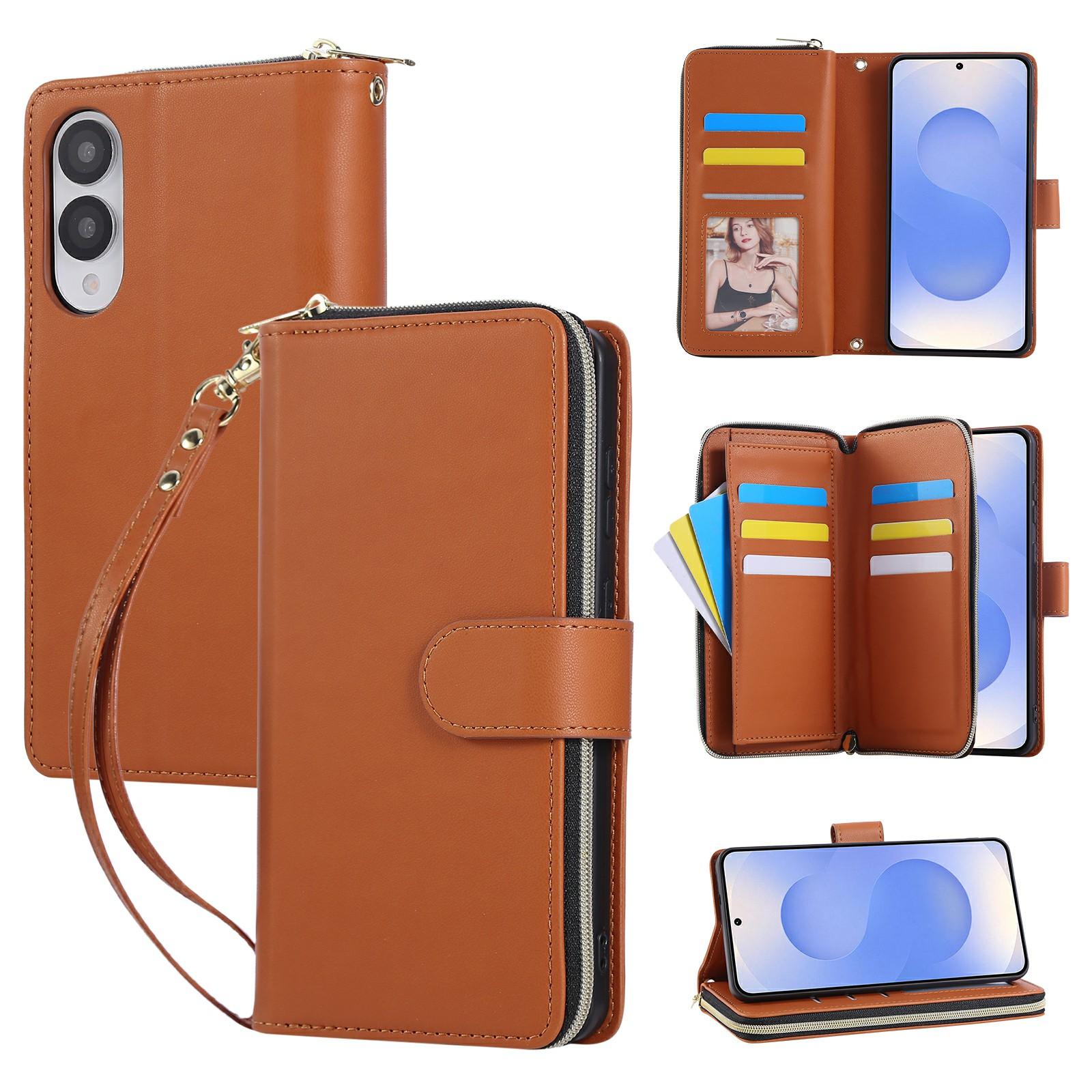 

For Samsung Galaxy S25 Edge Case Zipper Pocket PU Leather Cover with 9 Card Slots E