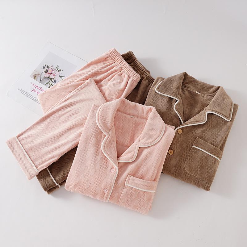 Herbst/Winter Sea Island Samt Partner-Pyjamas: Damen Warm & Herren Verdicktes Korallenfleece Hauskleidung