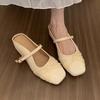 Women Slippers Flat Sandals Square Toe Marie Janes Shoes Woman Mules 2025 Trend Summer Soft Leather Loafers Shallow Sandalias