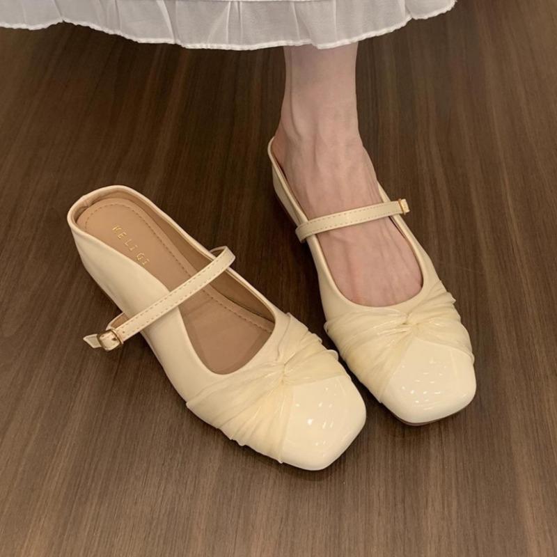 Women Slippers Flat Sandals Square Toe Marie Janes Shoes Woman Mules 2025 Trend Summer Soft Leather Loafers Shallow Sandalias