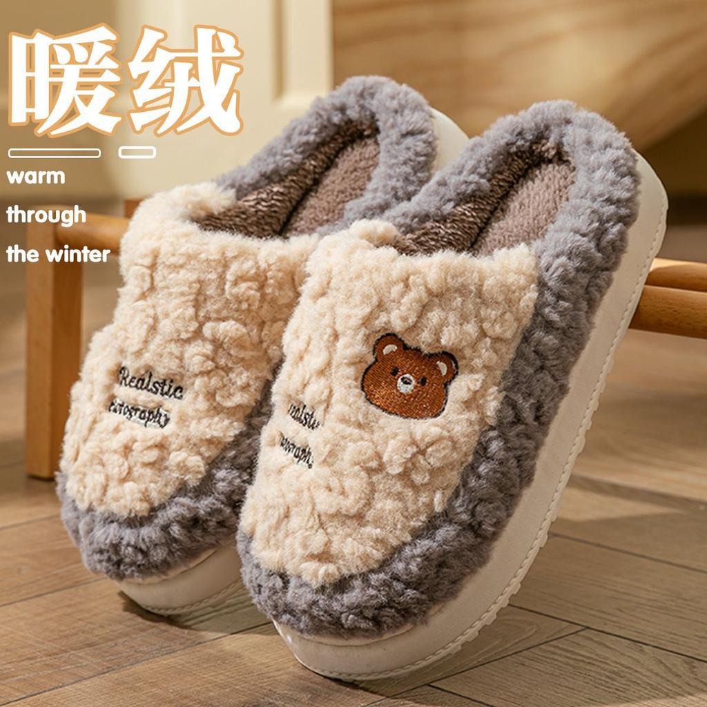 Plush cotton slippers 2025 autumn and winter new indoor home thick bottom warm couple cotton slippers winter
