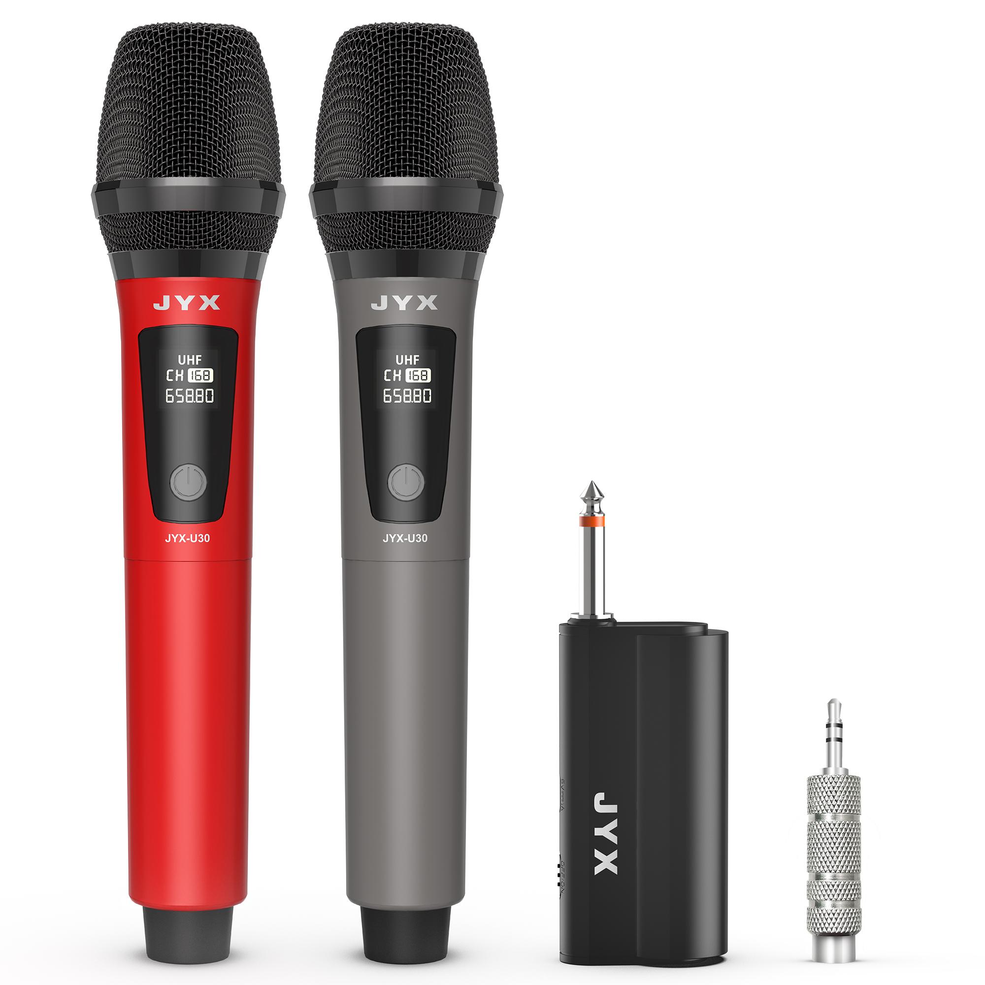 

Wireless Microphones, UHF Dual Cordless Handheld Dynamic Mic with Receiver 1/4 Plug, (160ft Range), Metal Rechargeable Karaoke Microphones