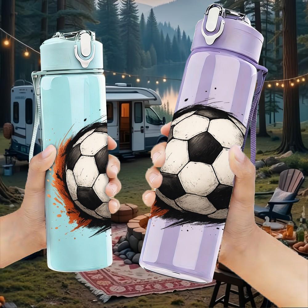 1PC Soccer Football 750ml Color Plastic Sports Water Bottle Leakproof Flip Straw Lid Suitable for Sports Office Home Use