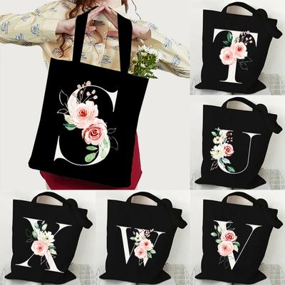 Letter S Floral Monogram Graphic Canvas Shopping Bag Women 26 Alphabet Flower Designer Bags for Women Mobile Phone Travel Bags