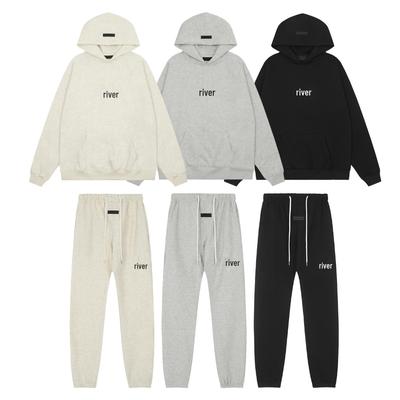 2022SS Black Lettering Hooded Sweatshirt Flocking FOG Essentials Trendy Brand
