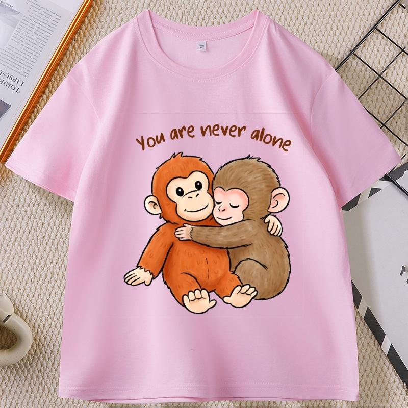 Viral Punch Monkey T Shirt Cute Baby Monkey with Plush Toy TShirt Casual Short Sleeve Animal Lovers Tshirt Cute Graphic Tees