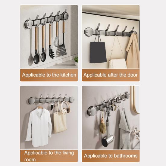 Heavy-Duty Suction Cup Wall Hook Rack with 5 Hooks No-Drill Adhesive Organizer for Bathroom Kitchen Entryway Rust-Proof Storage Hooks for Coats