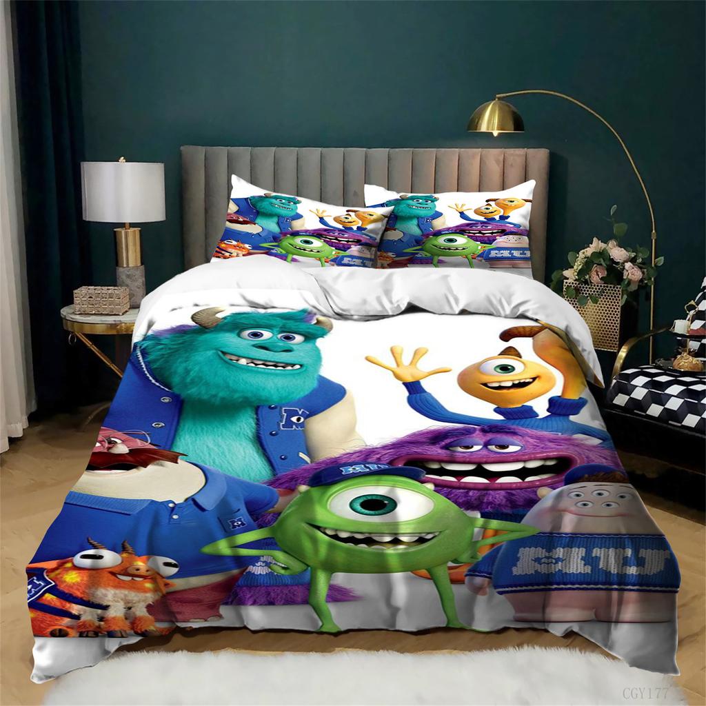 3pc Mon-sters University Bedding Set Double Lightweight Quilt Cover Single Ultra Soft Duvet Cover with Pillowcases