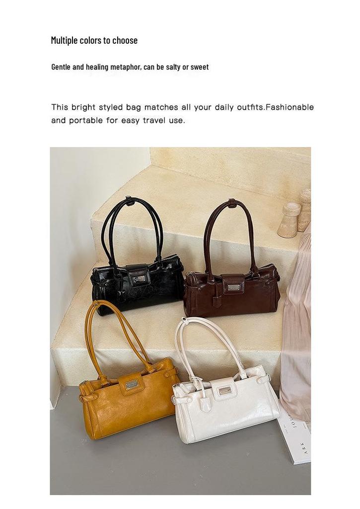 Vintage Retro Leather Baguette: High-capacity Lock Briefcase Handbag