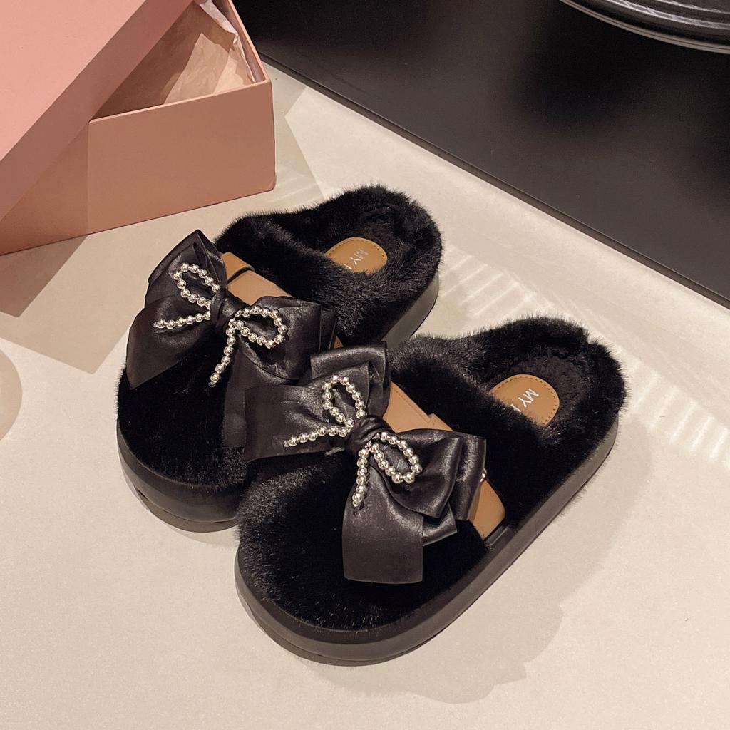 Schleife 2025 Herbst und Winter neue Damen Winter Indoor Zuhause weiche Sohle rutschfest warm Plüsch dicke Sohle Baumwollpantoffeln