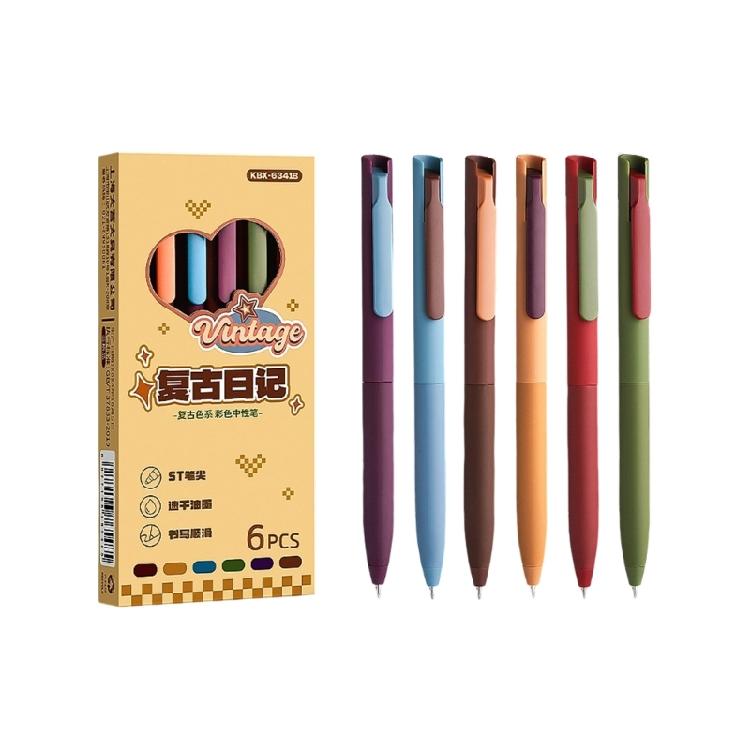 

Set Of 6 0.5mm Ink Roller Ball Pen Fine Point Pen For Exams Office School Writing Smooth Quick Drying Clicks Gel Pen Set