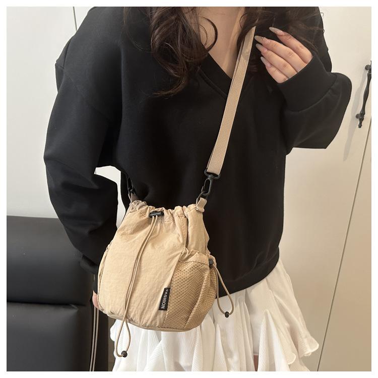 Waterproof Nylon Drawstring Bucket Bag for Women 2026 Trendy Minimalist Shoulder Crossbody Purse