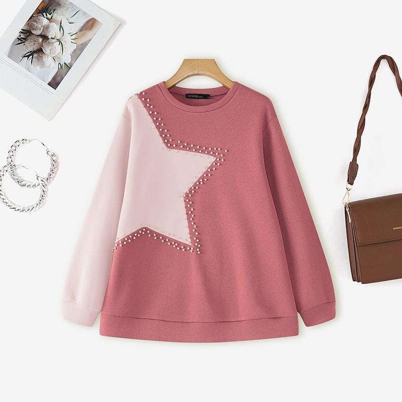 ZANZEA Women Casual Round Neck Patchwork Long Sleeve Pullover T-Shirts