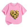 Kids Boys Girls Crew Neck Short Sleeve 100% Cotton T-Shirt, Cute Yellow Group Cartoon Character Printed Casual Soft Breathable Summer Basic Tops for C