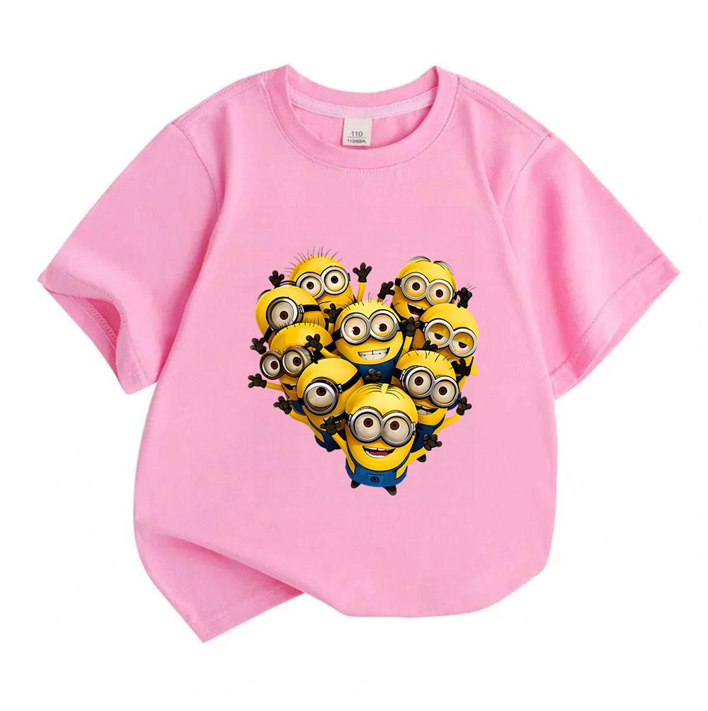 Kids Boys Girls Crew Neck Short Sleeve 100% Cotton T-Shirt, Cute Yellow Group Cartoon Character Printed Casual Soft Breathable Summer Basic Tops for C