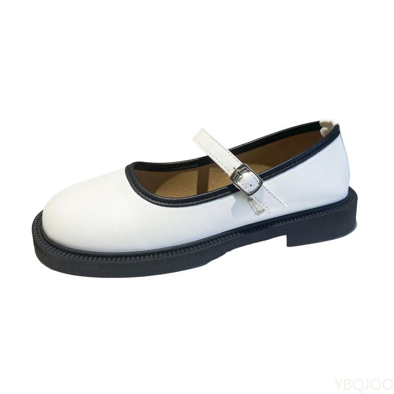Vintage Small Leather Shoes Spring New Mouth Low Heel Color Blocking Versatile Single Shoe Simple Comfortable Women's Shoes