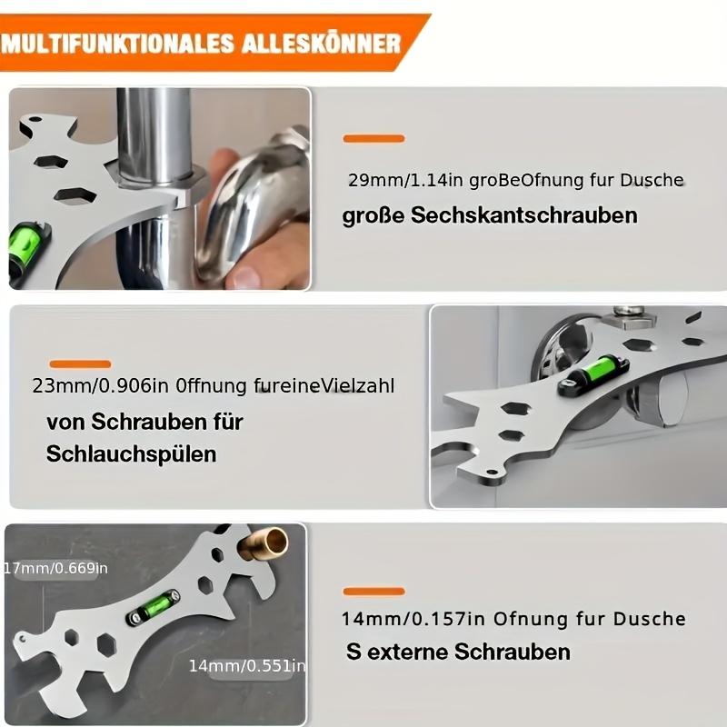 Stainless steel shower installation wrench with hexagonal level and bent foot ruler - adjustable, rust proof plumbing tool