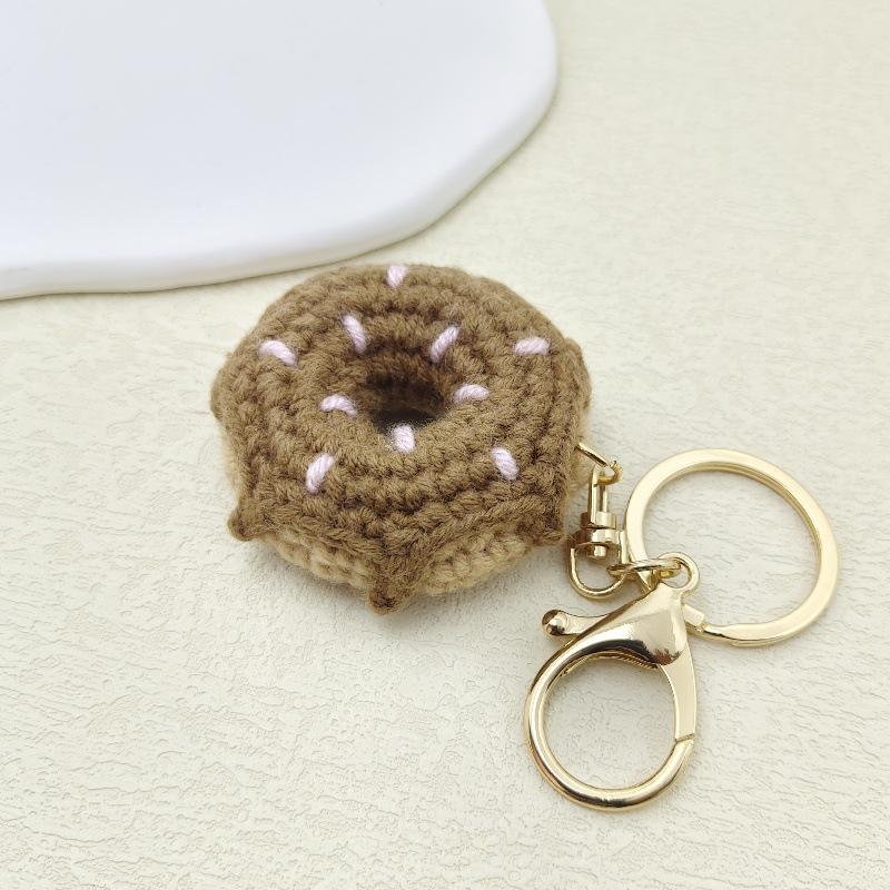 Süßes Obstkuchen-Design Häkel-Schlüsselanhänger Strickkuchen-Schlüsselanhänger Süße Donut-Schlüsselanhänger Personalisierbares Zubehör brown