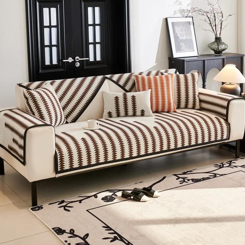 Luxury Chenille Sofa Cover for Living Room Universal Sofa Cushion Towel Wheat Pattern Non-Slip Couch Armrest Backrest Slipcover