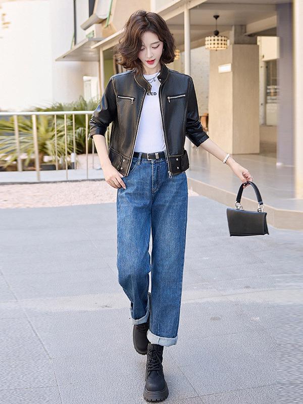 2025 Elegant Petite Women's Genuine Leather Jacket - Short Spring/Autumn Style