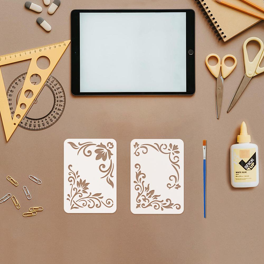 6Pcs 6 Styles PET Hollow Out Drawing Painting Stencils for DIY Scrapbook Photo Album Flower 148x105mm 1pc/style