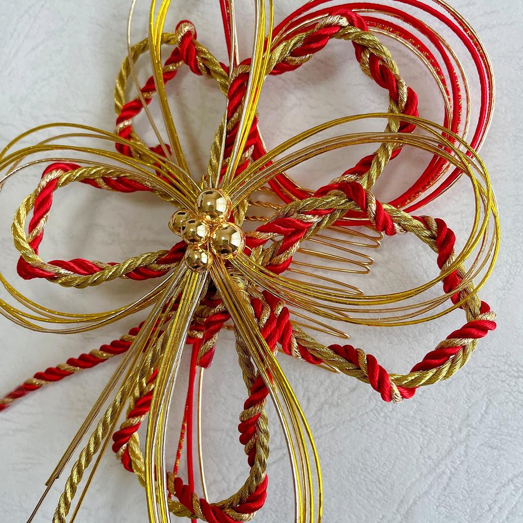 Mizuhiki Hair Red for and Bridal Perfect for and Ornament, Gold, Kumihimo, Coming-of-Age Ceremonies, Graduations, Weddings, Wear. Kimono, Hakama,