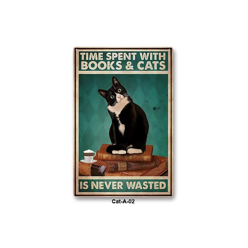 Metal Tin Sign Vintage Anime Animal Black Cat Poster Shabby Wall Plate Signs Crafts Garage Home Decor Plaques Tinplate Painting