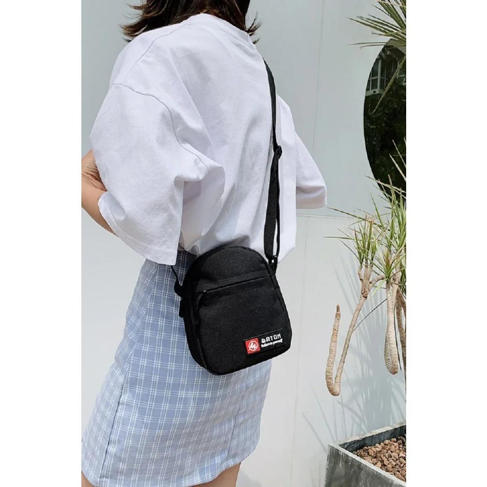 Мобильная холщовая сумка Модная сумка кроссбоди Женская сумка Студенческая универсальная маленькая сумка кроссбоди Сумка мини для занятий спортом на открытом воздухе чёрный