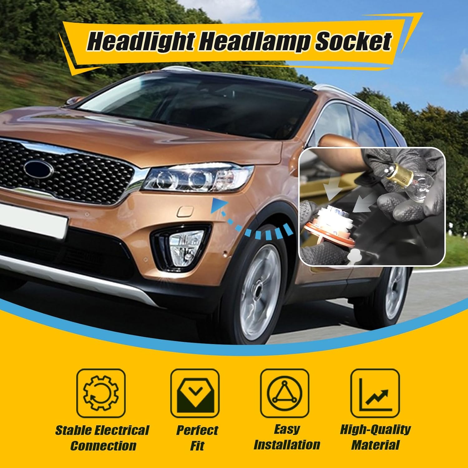 

FZJDSD 1 шт. Патрон фары головного света, совместимый с Kia Sorento 2011 2012 2013 2014 2015, патрон лампы, замена 92166-1U000 921661U000, передний указатель поворота