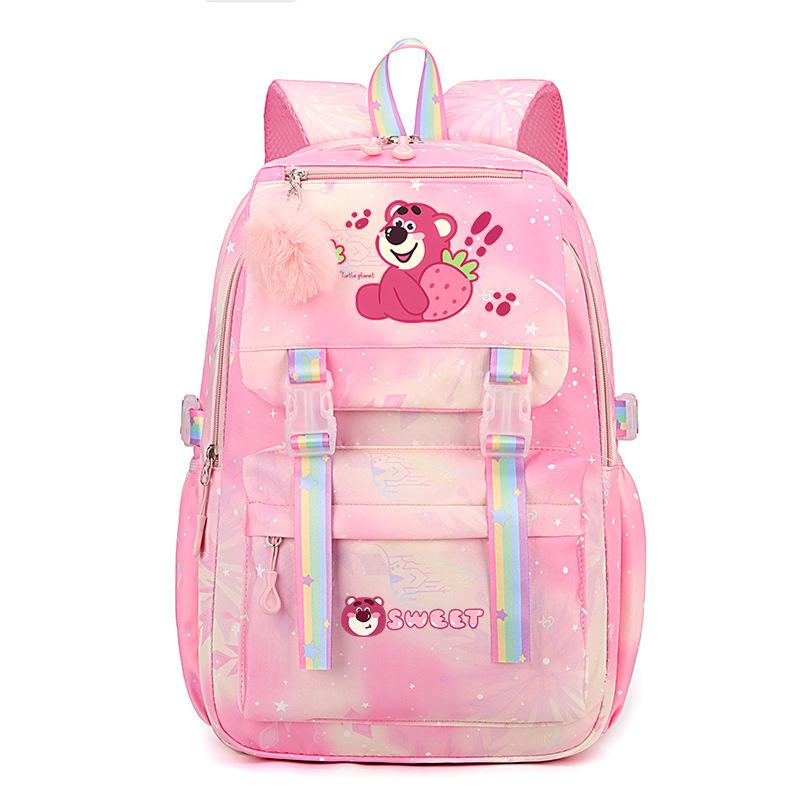 College Style Strawberry Bear Cute Cartoon Print Student Schoolbag Lightweight Ridge Protection Large Capacity