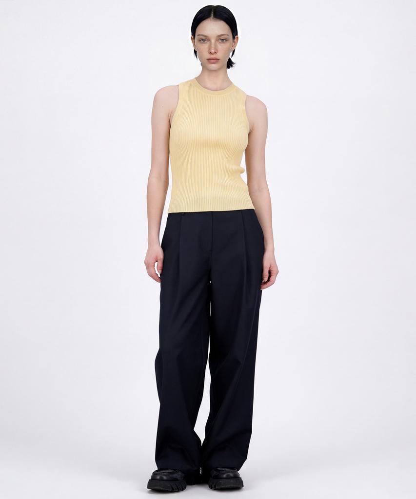 Myuleus Stitch Wool Wide Pants [Navy]