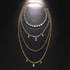Tassels Shoulder Chain Necklace Big Square Pendant Shine Rhinestone Necklace  Wedding