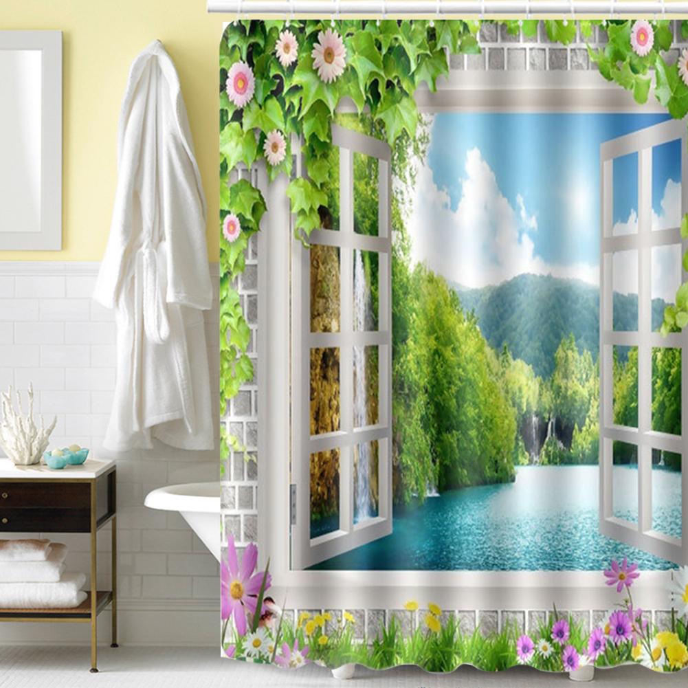 

180x180cm Beautiful Print Shower Curtain Polyester Waterproof Bathroom Bath Curtain AccessoryWindow Scenery