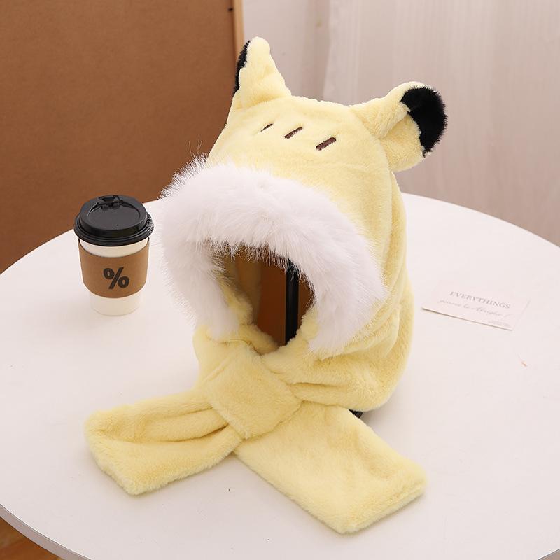 

Универсальная защитная шапка для ушей, флисовая утолщенная шапка Lei Feng, милая плюшевая термошапка Pikachu, встроенный шарф для женщин, зима M（56-58cm） жёлтый