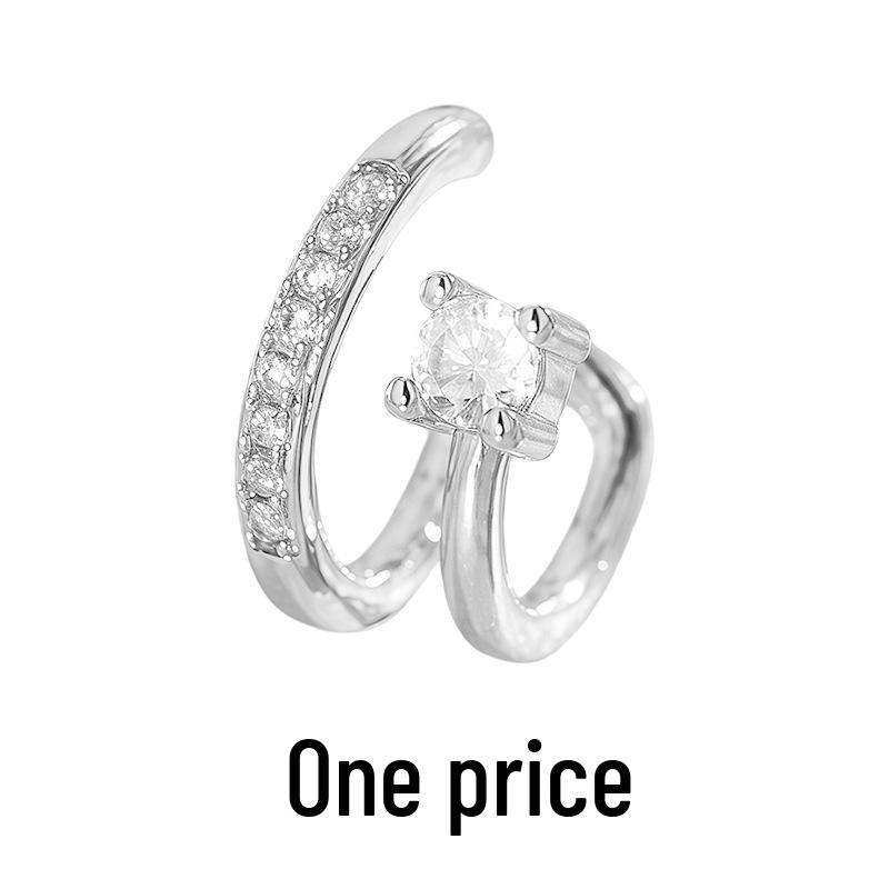 Unisex Double-Layer Zirconia Ear Clip for Non-Pierced Ears - Stackable, Trendy Rhinestone Design for Men and Women