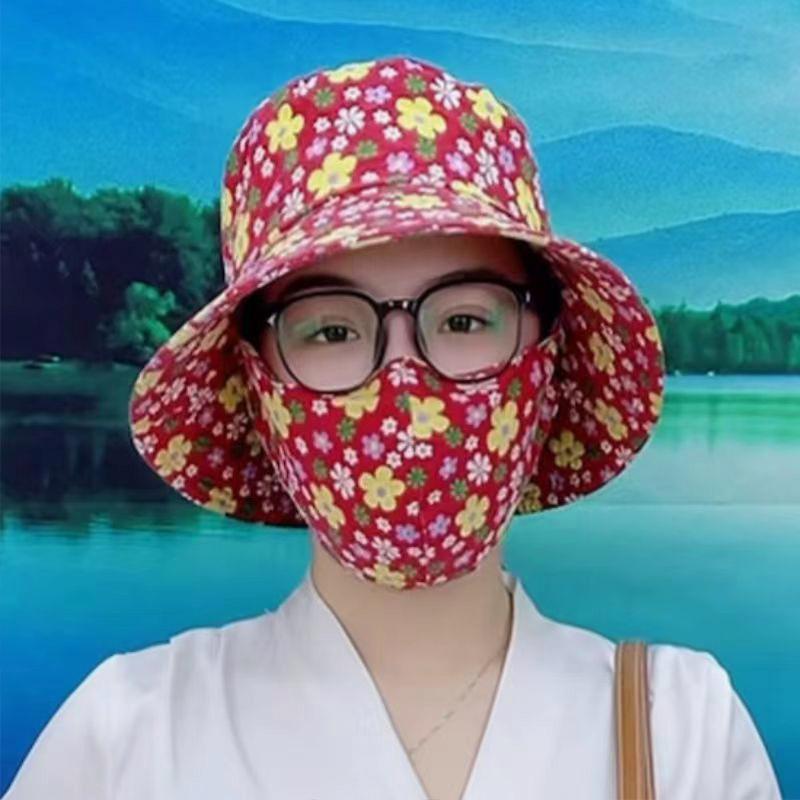 Women's UV protection mask hat integrated summer bucket hat mother sun hat tea picking hat sunshade mask