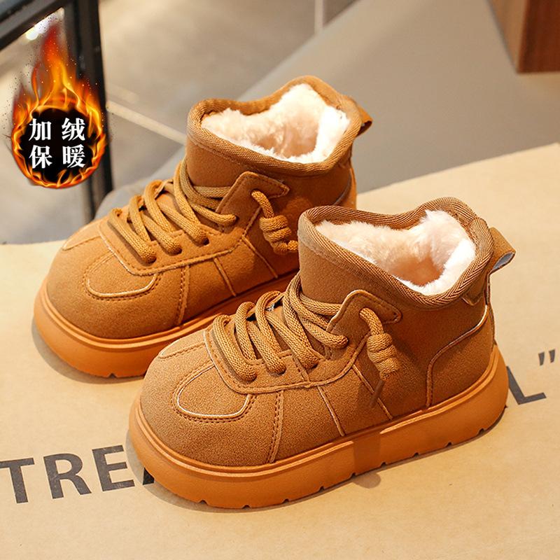 Boys' snow boots, new winter model, fleece-lined, non-slip, children's large cotton shoes, boys' warm short cotton boots for the Northeast