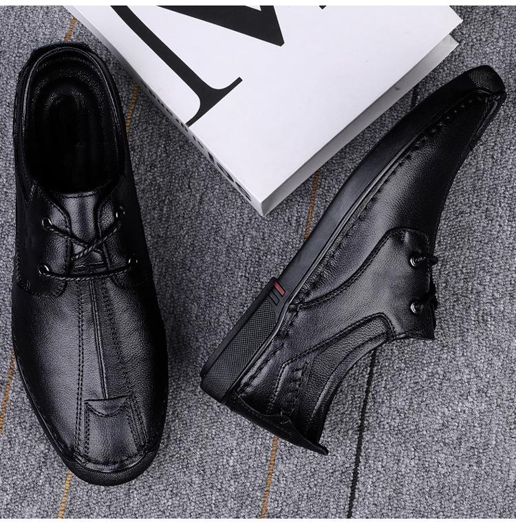 Men's Spring Low-Top Casual Formal Black Leather Shoes - Large & Small Sizes