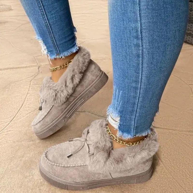 2025 New Solid Color Furry Females Feetwear Women Winter Cotton Shoes Plush Warm Snow Boots Ladies Casual Flat Short Boots 4-12