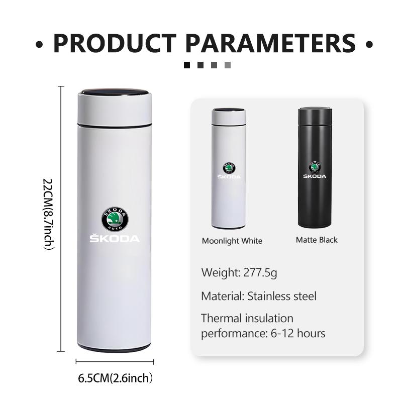 ICPG4 For Skoda Smart Thermo Mug Filter Coffee Drink Flask Temperature Display Cup Kamiq MK3 Roomster Rapid Kodiaq Karoq Fabia Enyaq