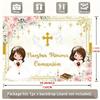 2D flat design 1 piece. Background for the first communion of a Spanish girl. Suitable for baptism and photo booth props.