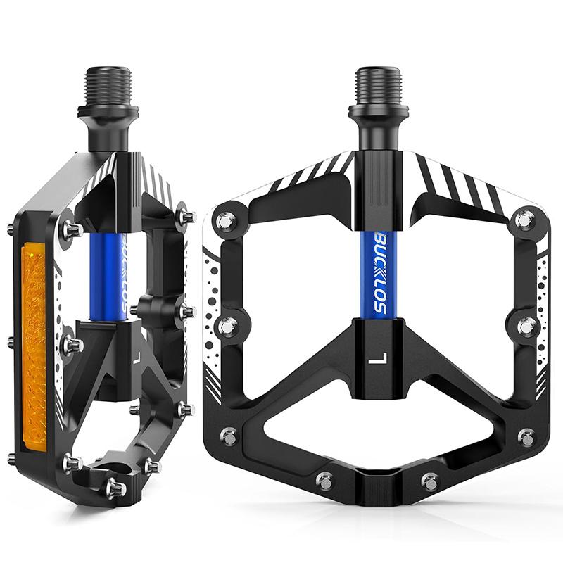 BUCKLOS Mountain Bike Pedals MTB Non-Slip Platform Pedals with Reflectors DU Bearings 9/16" Pedal Aluminum Alloy Bicycle Parts